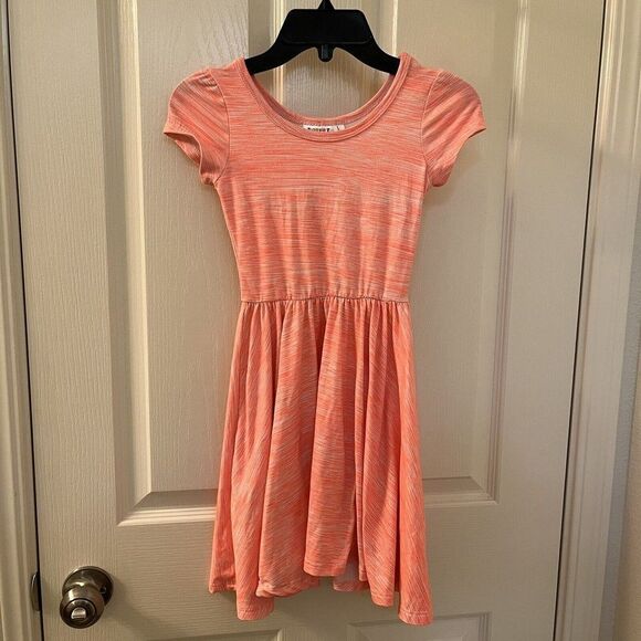 Dot Dot Smile Heathered Neon Orange Twirl Dress Short Sleeve Girls Size 5-6 - Picture 1 of 10